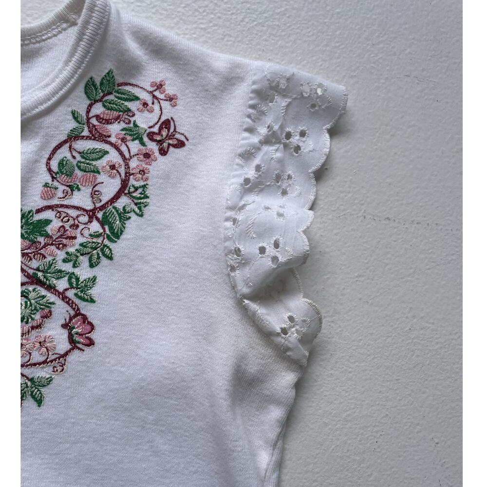Vtg 70’s White Floral Cropped Ruffle Lace Crop Top Sz L Cotton Retro Boho Hippie - Picture 9 of 11